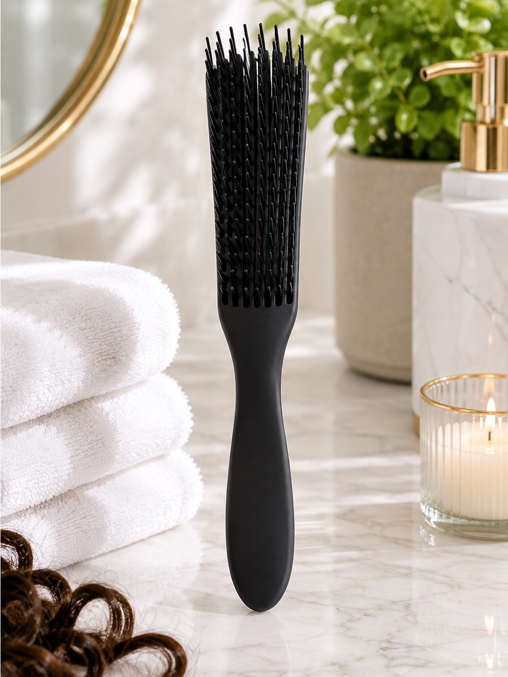 8 Row Flexible Vented Detangling Hair Brush Wet Dry Curly Thick Hair Black Comb